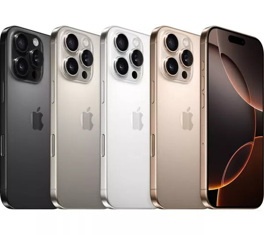 CTR MOBILE iPhone 16 Pro Max unlocked displayed in black, silver, white, and gold colors with triple rear cameras