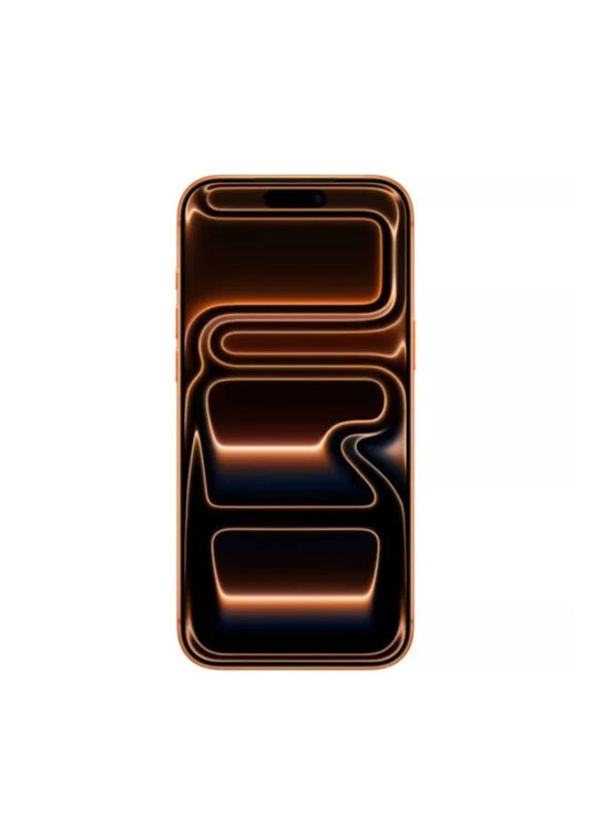 Front view of iPhone 17 Pro Max Cosmic Orange displaying dynamic abstract wallpaper