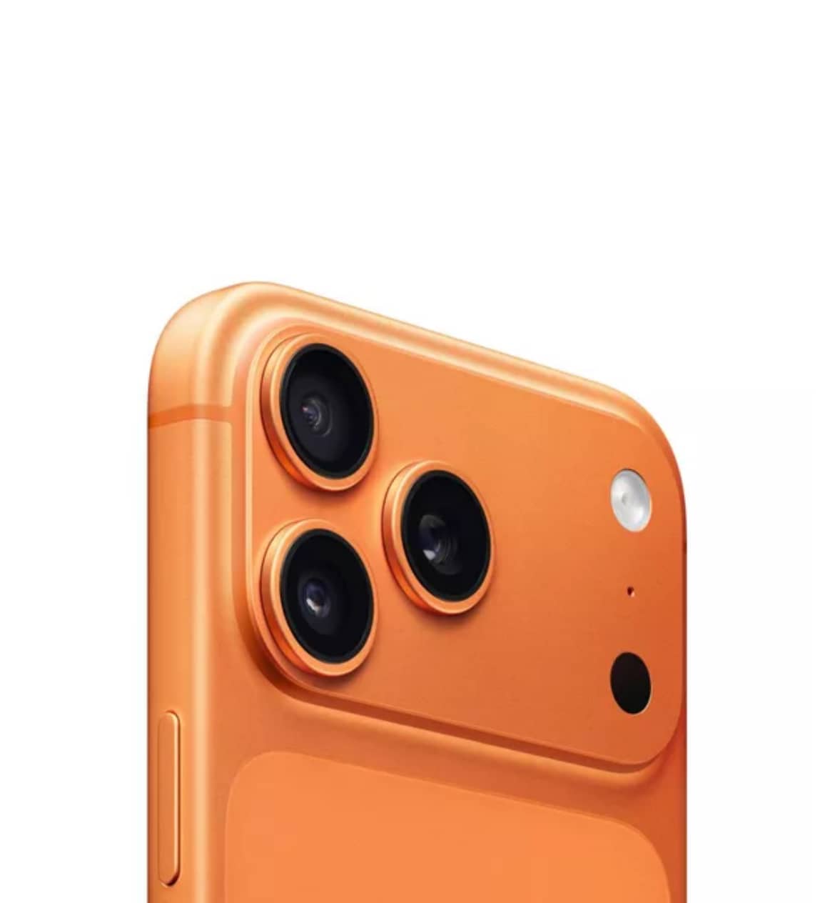 CTR Mobile iPhone 17 Pro Max Cosmic Orange showing close-up of triple camera lenses and sleek orange design