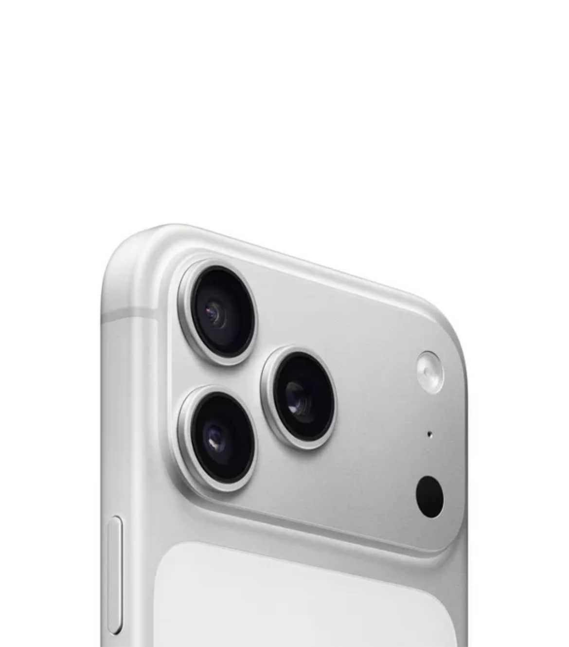 Close-up of the triple camera system on a silver Apple iPhone 17 Pro Max unlocked smartphone