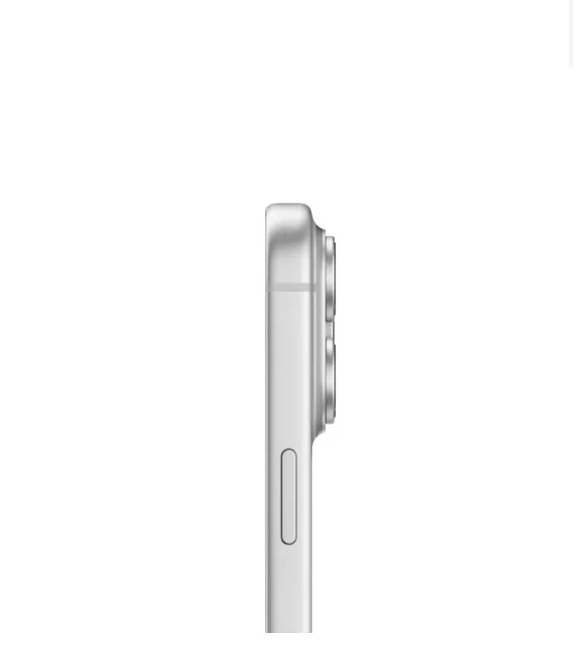 Side view of Apple iPhone 17 Pro Max unlocked in silver showing camera bump and side button